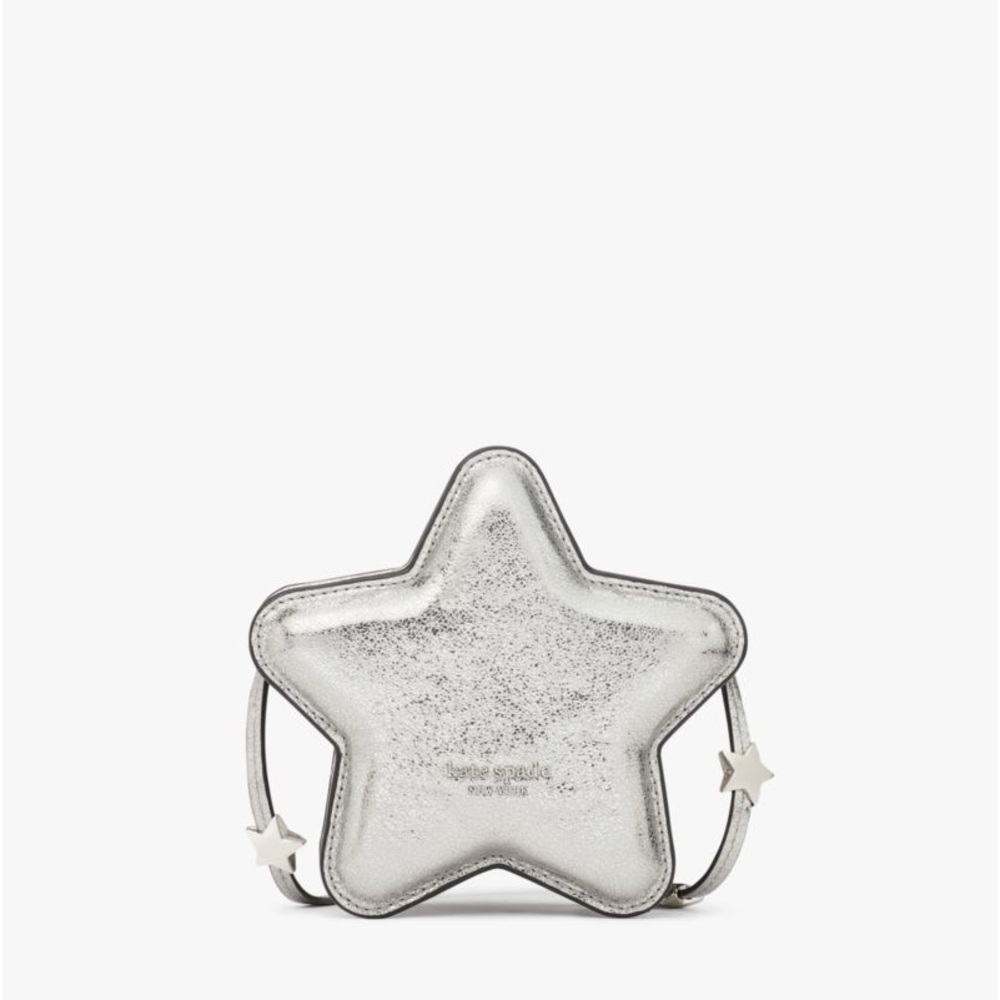 ♠️Kate Spade New York Starlight Crinkle Silver Metallic Leather Micro Crossbody